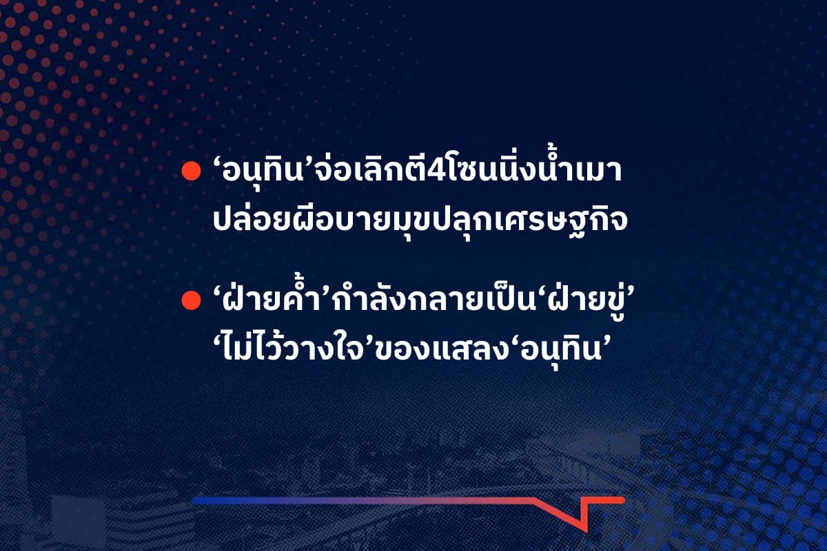 เรื่องมันมีอยู่ว่า ‘อนุทิน’จ่อเลิกตี4โซนนิ่งน้ำเมา ปล่อยผีอบายมุขปลุกเศรษฐกิจ  , ‘ฝ่ายค้ำ’กำลังกลายเป็น‘ฝ่ายขู่’ ‘ไม่ไว้วางใจ’ของแสลง‘อนุทิน’