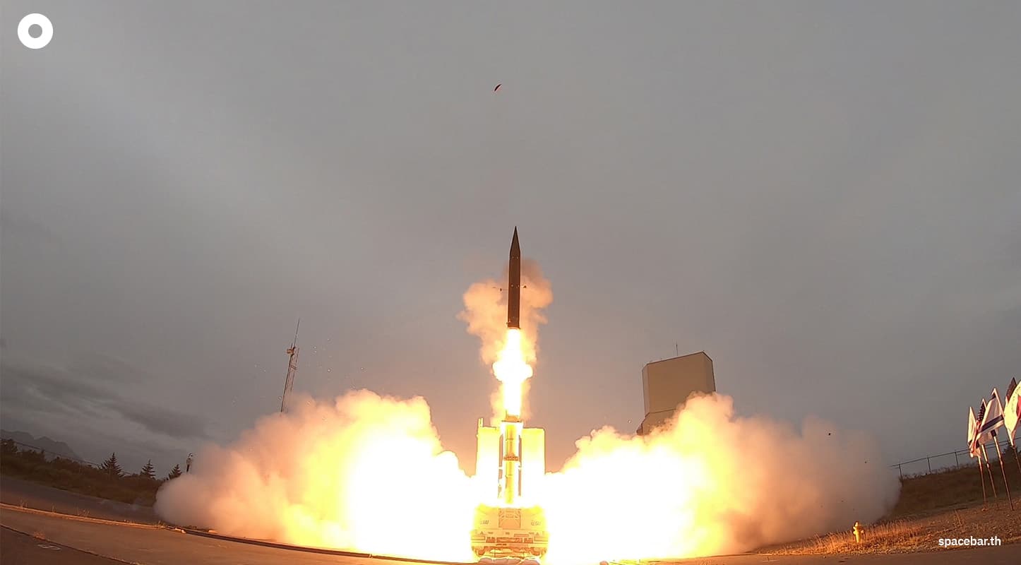 การทดสอบขีปนาวุธของอิสราเอลเมื่อวันที่ 28 กรกฎาคม 2019 (Photo by Israeli Ministry of Defence / AFP)  