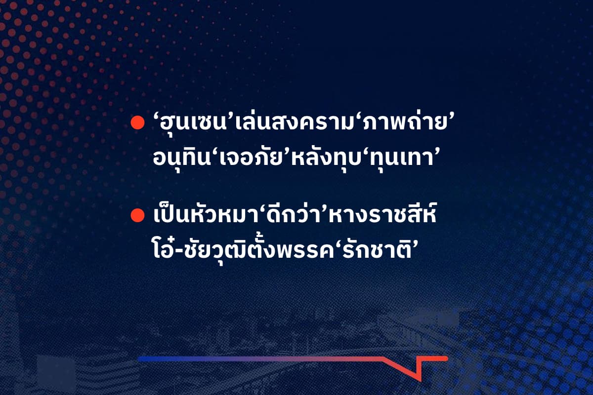 เรื่องมันมีอยู่ว่า ‘ฮุนเซน’เล่นสงคราม‘ภาพถ่าย’ อนุทิน‘เจอภัย’หลังทุบ‘ทุนเทา’ , เป็นหัวหมา‘ดีกว่า’หางราชสีห์ โอ๋-ชัยวุฒิตั้งพรรค‘รักชาติ’