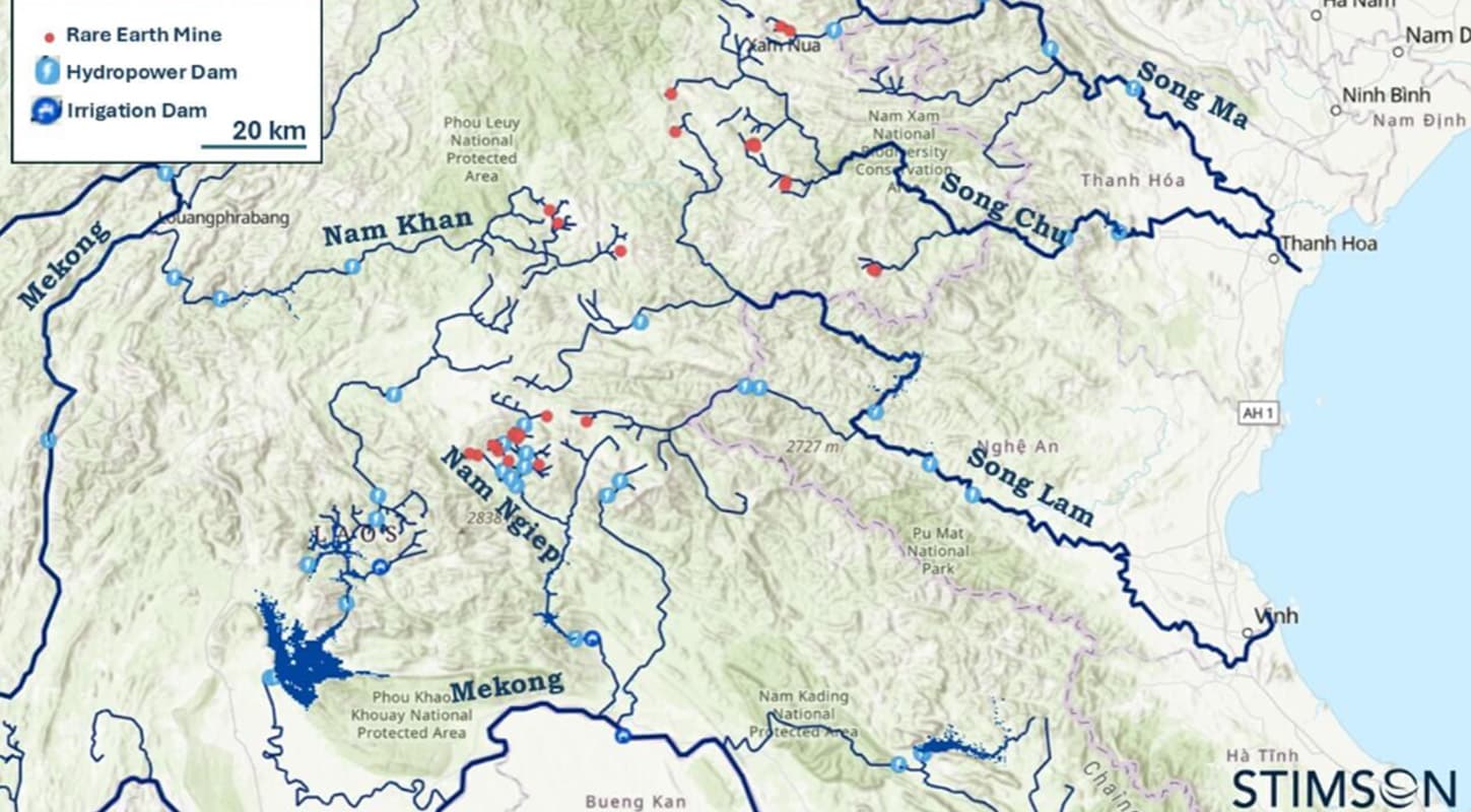 สถานที่ตั้งเหมืองแร่แรร์เอิร์ธ 27 แห่งใน สปป.ลาว ข้อมูล: Planet Labs, Stimson