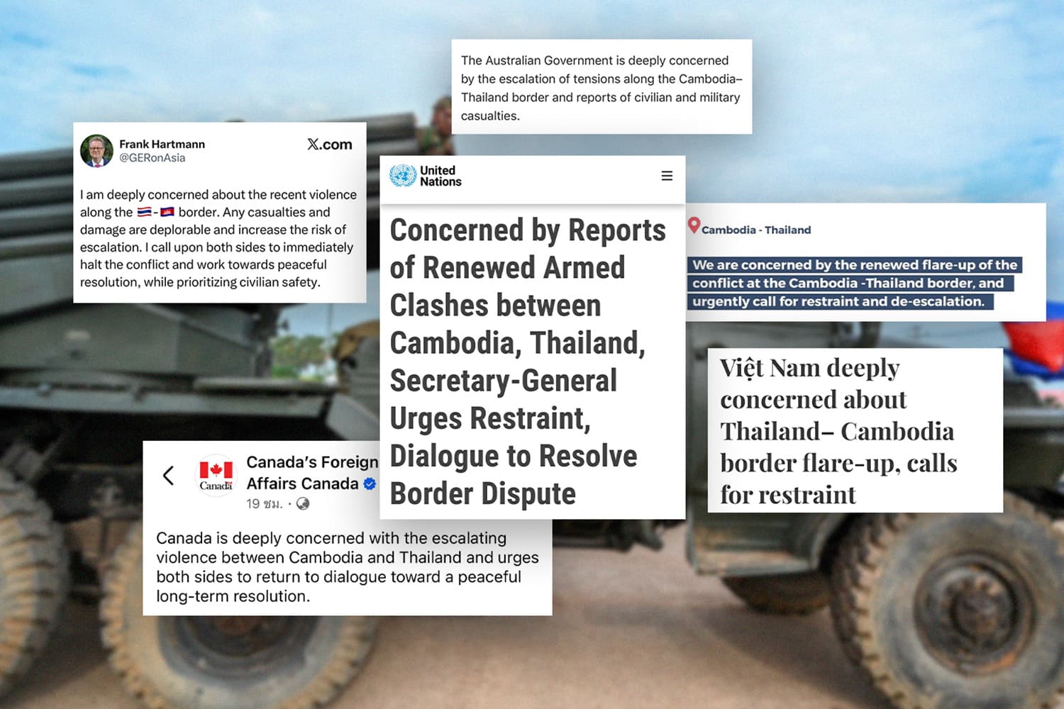 นานาชาติกังวลสถานการณ์สู้รบไทย-กัมพูชา เรียกร้องทั้ง 2 ฝ่ายกลับสู่วงเจรจาสันติวิธี